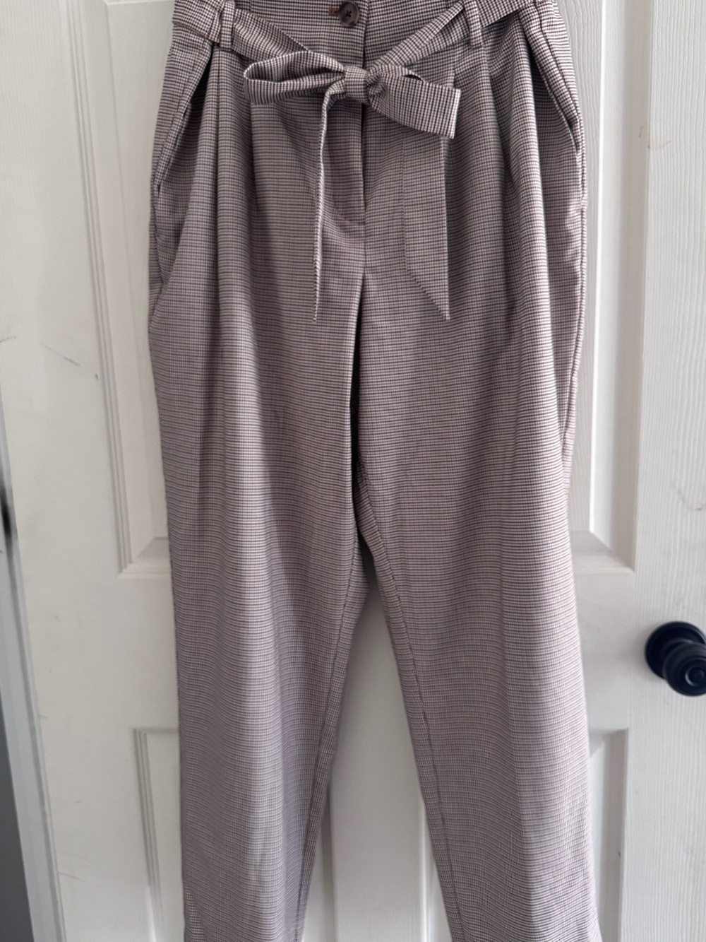 LOFT Taupe Glen Plaid Paperbag Waist Trousers